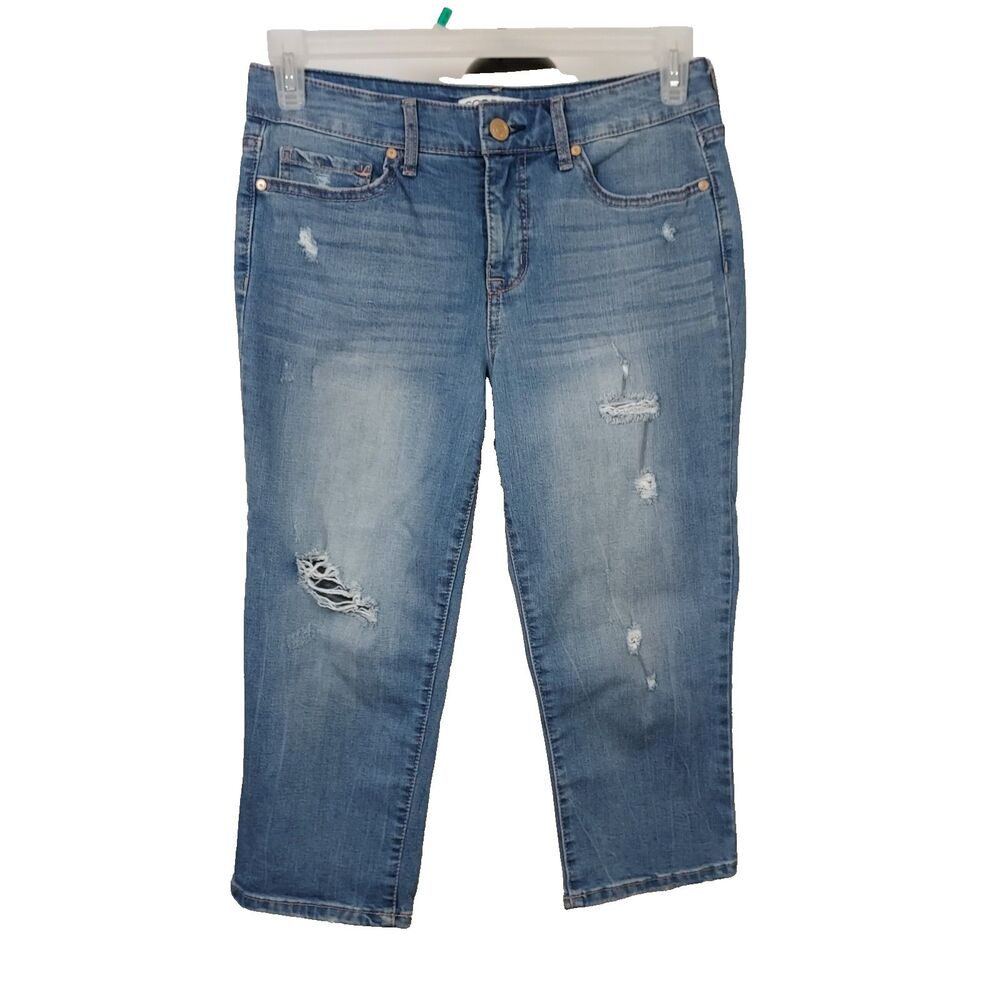 Code Bleu Size 6 Capri Jeans Denim Blue Stretch Distressed Chelsea Comfy Casual